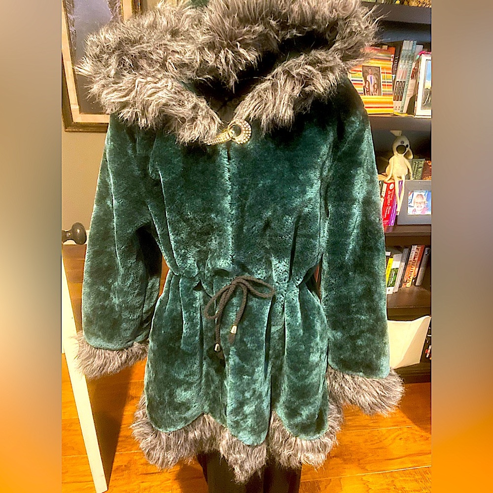 Women's faux fur coat, green, size L